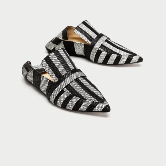 Zara Shoes - Zara Striped Flat Mule Loafers Size 9